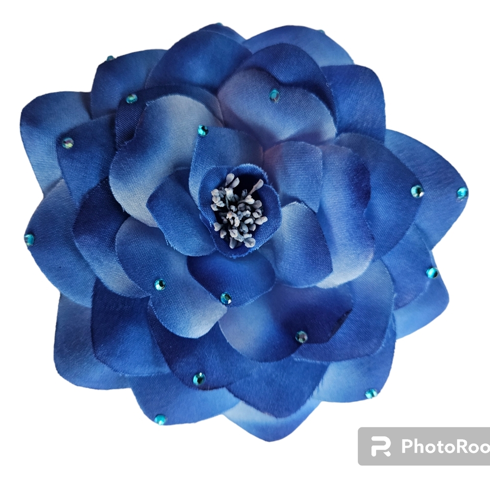 Ombre Blue Flower With Crystal Accents Hair Clip / Pin